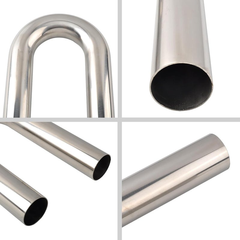 BIGREAT OD 2.25'' Inch (57MM) 180 Degree Bend Elbow Stainless Steel Turbocharger Pipe Tube Intercooler Pipe High Class Brushed Treatment Air Intake Tube Pipe Polished Universal-2PCS - Image 3